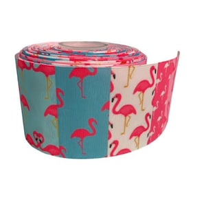 3&quot; Wide Pink Flamingo Collage Printed Grosgrain Cheer Bow Ribbon