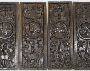 A Superb Set of Four French 16th Century Carved Oak Romayne Panels.  Circa 1520-40