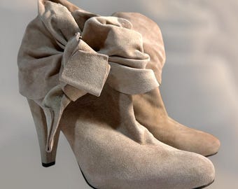 Vintage Red Valentino Suede Ankle Boots: Bow Detail, Size 38 EU