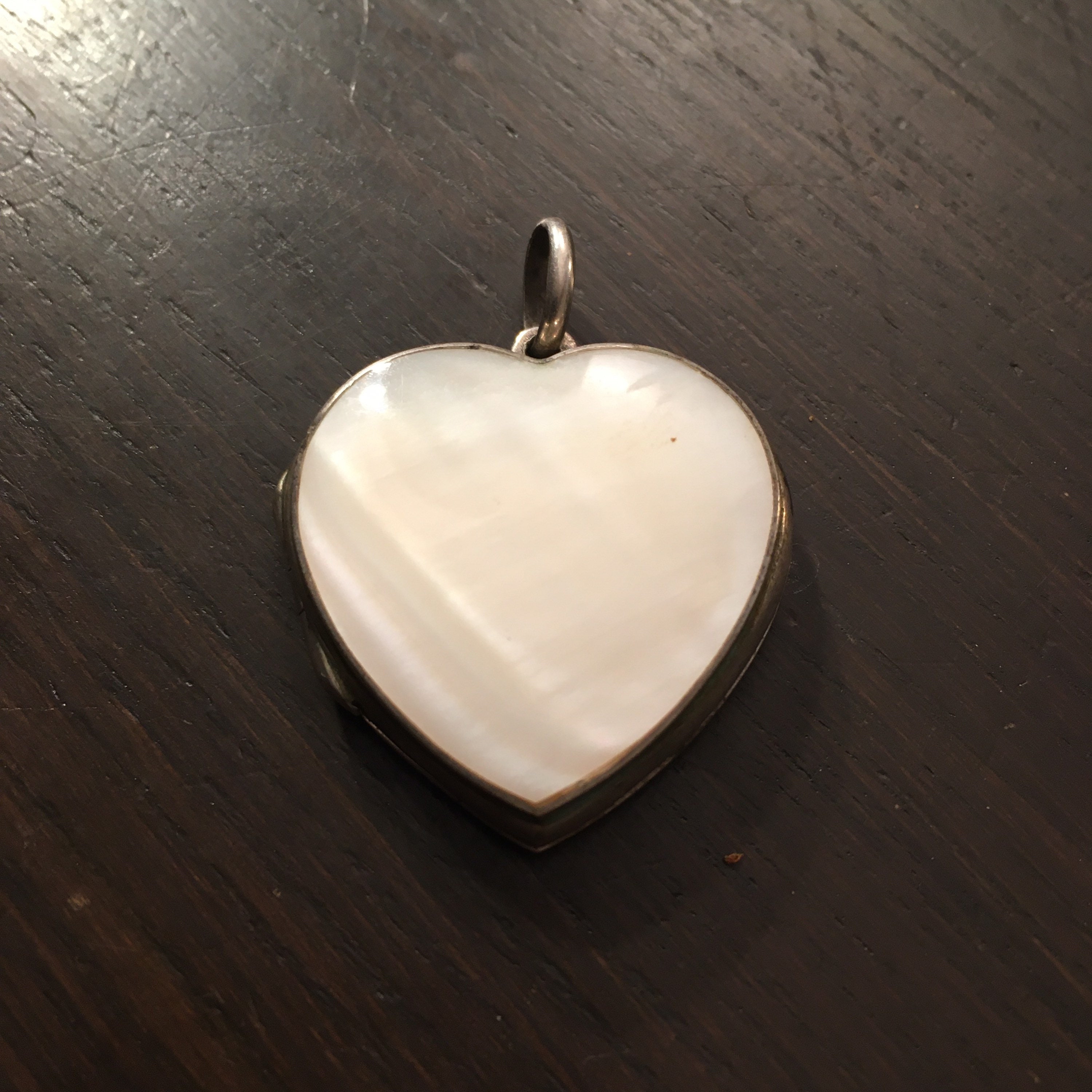 Vintage Silver 925 Heart Locket Pendant With Mother of Pearl