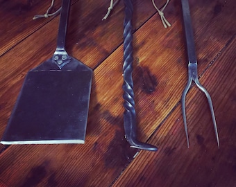 Grill Tools - Spatula - Grill Fork - Pigtail Flipper - Forged Utensils - Father's Day Gift - BBQ Tools - Chef Tools - Grill Set - Forged -