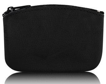 Classic Men's Large Coin Pouch Change Holder, Genuine Leather, Zippered Change Purse, Pouch Size 5 x 3 By Nabob