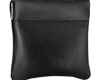 Change U.S.A New Mens or Womens Black Leather Zippered Coin Pouch Purse Change U.S.A New Mens or Womens Black Leather Zippered Coin Pouch Purse