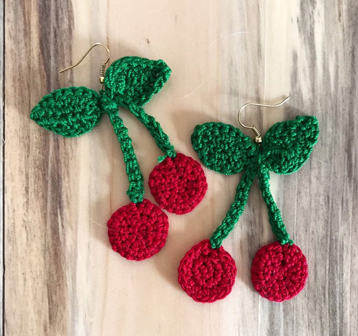 Handmade Cherry Crochet Earrings Cherries Etsy