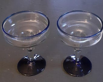 2 Pier 1 コバルトトリム、メキシカンマルゲリータグラス、手吹き