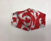 Washable Cotton Face mask. Oh Canada. Red Maple Leaf on Flag