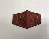 Washable Cotton Face Mask Rust Red with Hint of Gold sparkle. Cotton lining