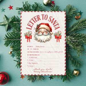 Carta para Papá Noel, carta imprimible 2024, plantilla de carta editable para Papá Noel, lista de deseos navideños para Papá Noel, carta para Papá Noel, descarga digital de Papá Noel