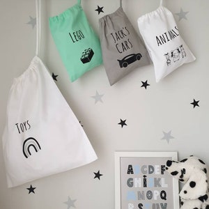 Personalised Kids Bags,  Drawstring Cotton Bag ,  Snack Bag, Kids Bedroom storage,Toy Bag , Toy Storage, 3 Sizes