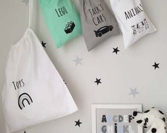 Personalised Kids Bags,  Drawstring Cotton Bag ,  Snack Bag, Kids Bedroom storage,Toy Bag , Toy Storage, 3 Sizes