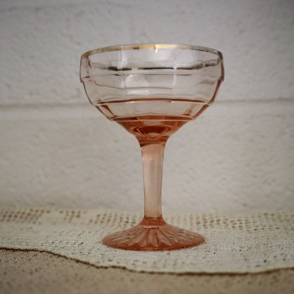 Block Optic Pink Depression Glass Sundae Dish on Stem