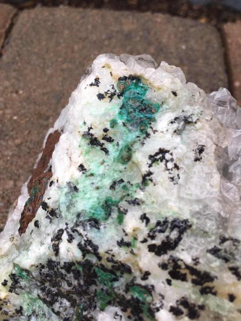 private collection. 806 grams Quartz Chrysocolla Malachite rough stock Ray Mines near Globe AZ