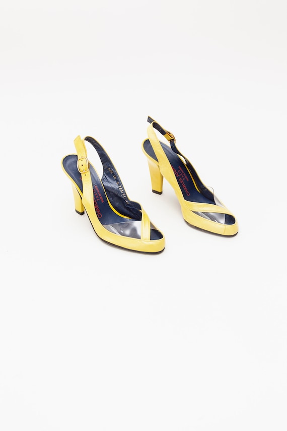 Charles Jourdan Vintage Yellow Leather Heels • Si… - image 6