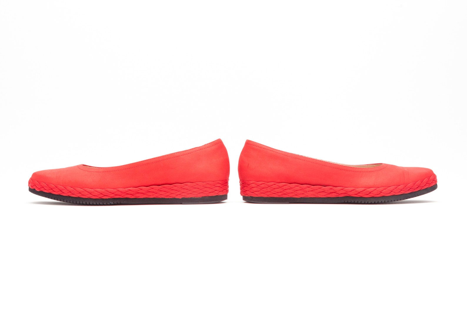 salvatore ferragamo • vintage shoes • braided espadrille ballet flats • red vtg flats • vtg ferragamo shoes made in italy • size