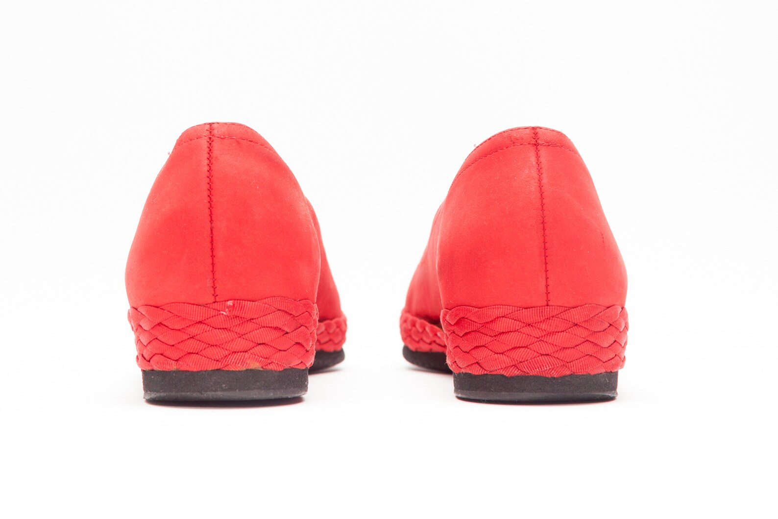 salvatore ferragamo • vintage shoes • braided espadrille ballet flats • red vtg flats • vtg ferragamo shoes made in italy • size