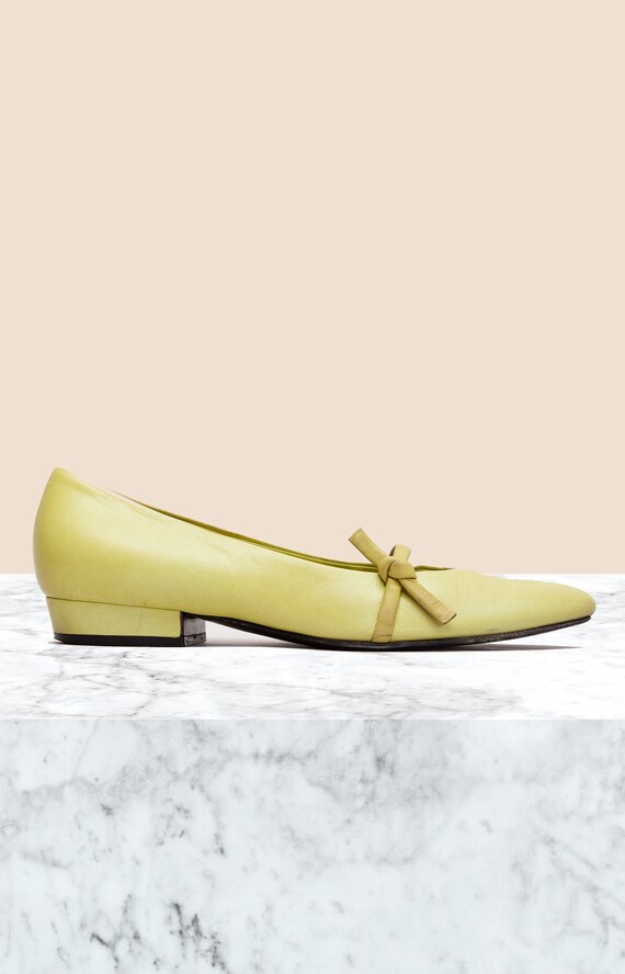Prada Vintage Neon Green Leather Flats • Size 36