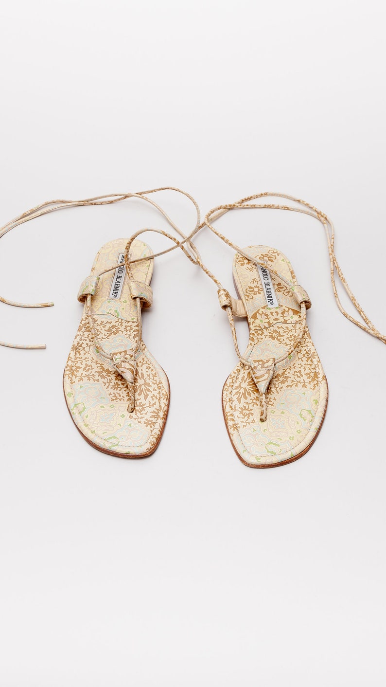 Manolo Blahnik Lace Up Thong Sandals Size 36.5 image 3