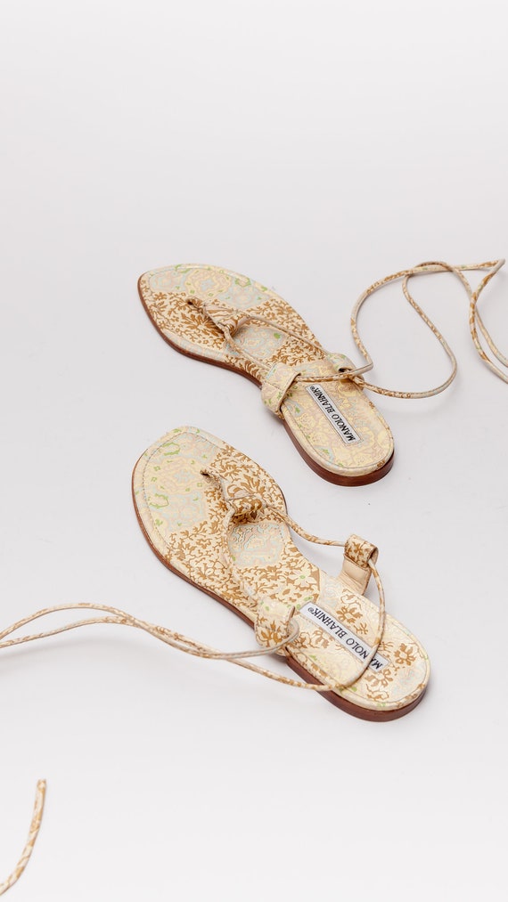 【関税&送料込】Manolo Blahnik Sandals Manolo Blahnik Lace up Thong Sandals • size 36.5 - Etsy