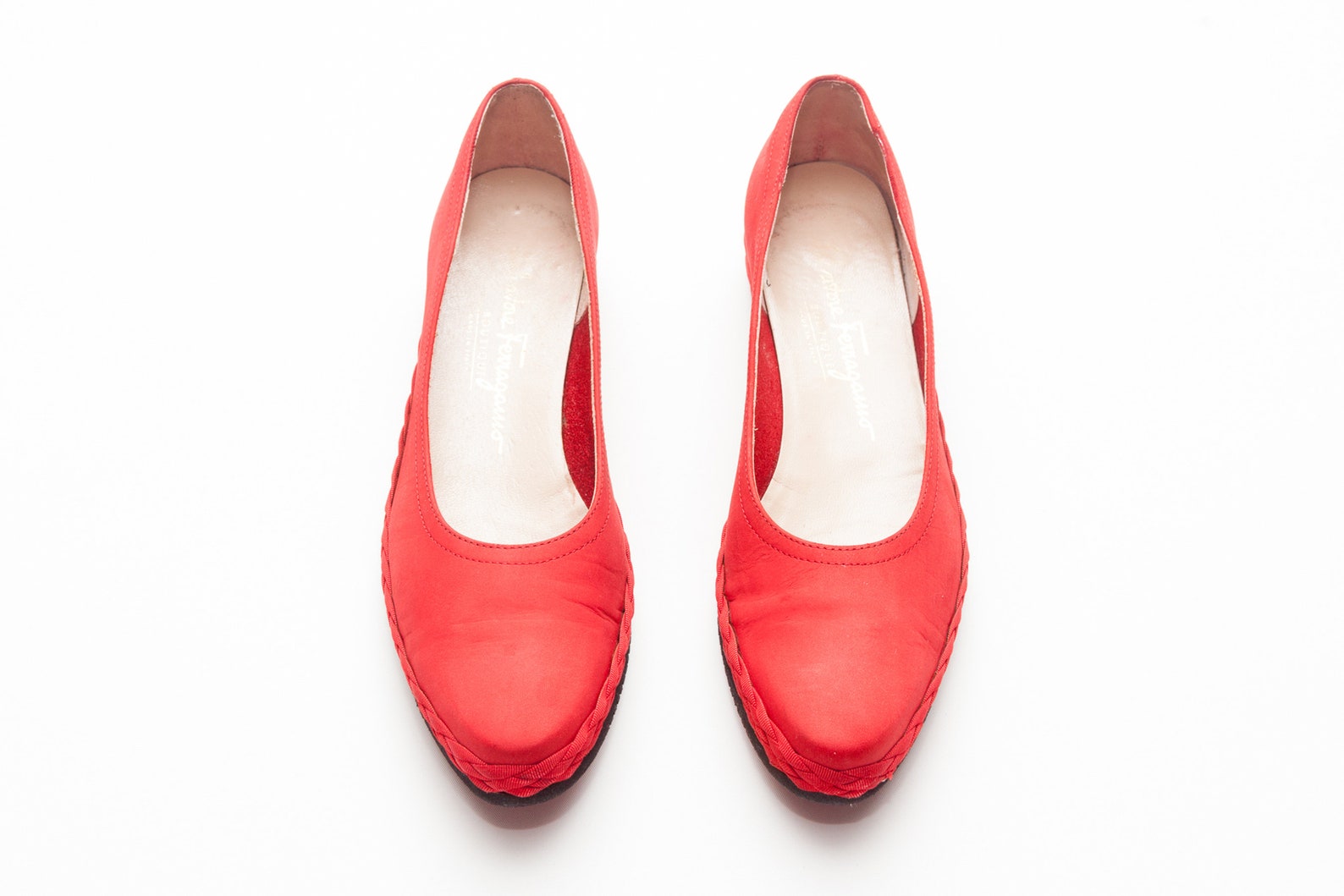 salvatore ferragamo • vintage shoes • braided espadrille ballet flats • red vtg flats • vtg ferragamo shoes made in italy • size