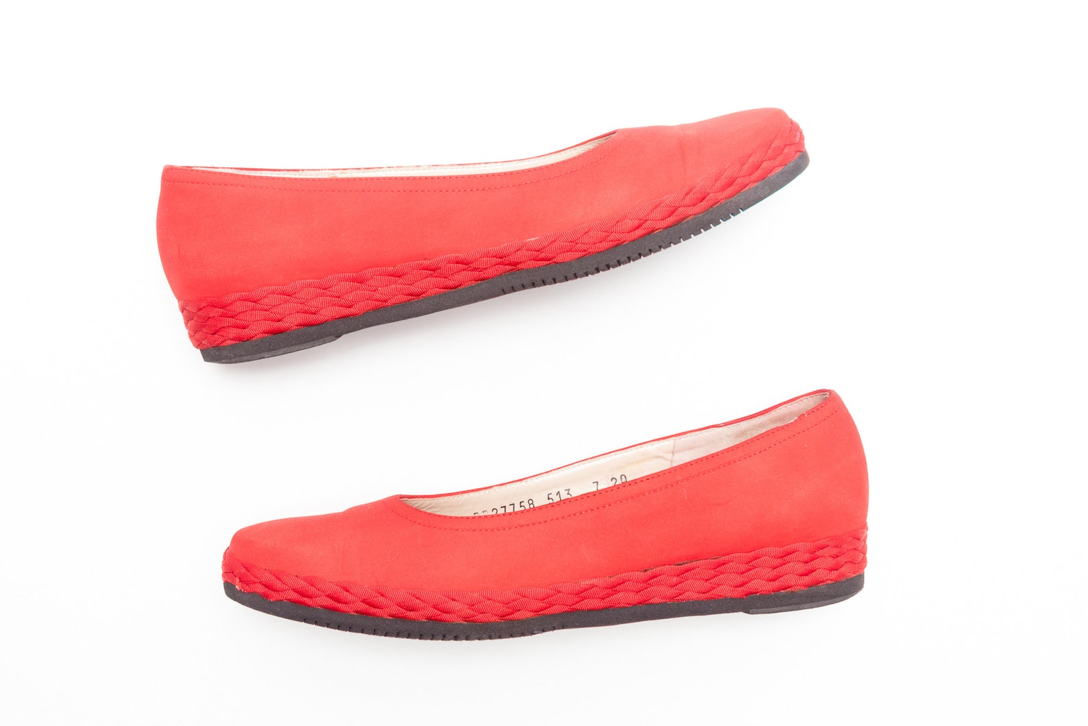 salvatore ferragamo • vintage shoes • braided espadrille ballet flats • red vtg flats • vtg ferragamo shoes made in italy • size
