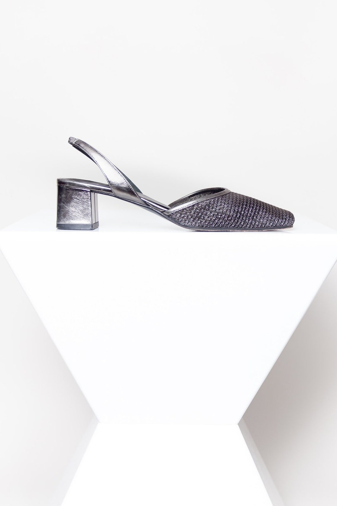 Yves Saint Laurent YSL Vintage Metallic Slingback Block Heels | Etsy