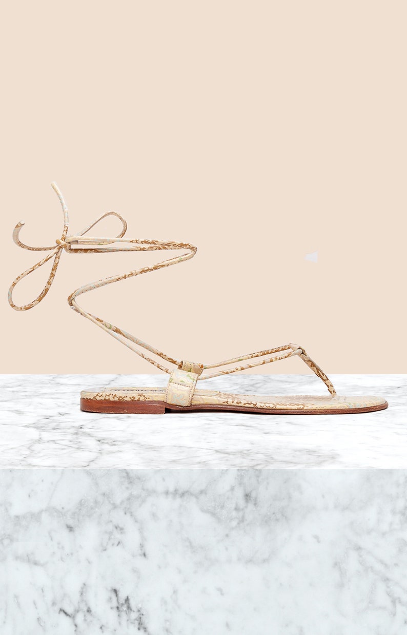 Manolo Blahnik Lace Up Thong Sandals Size 36.5 image 1