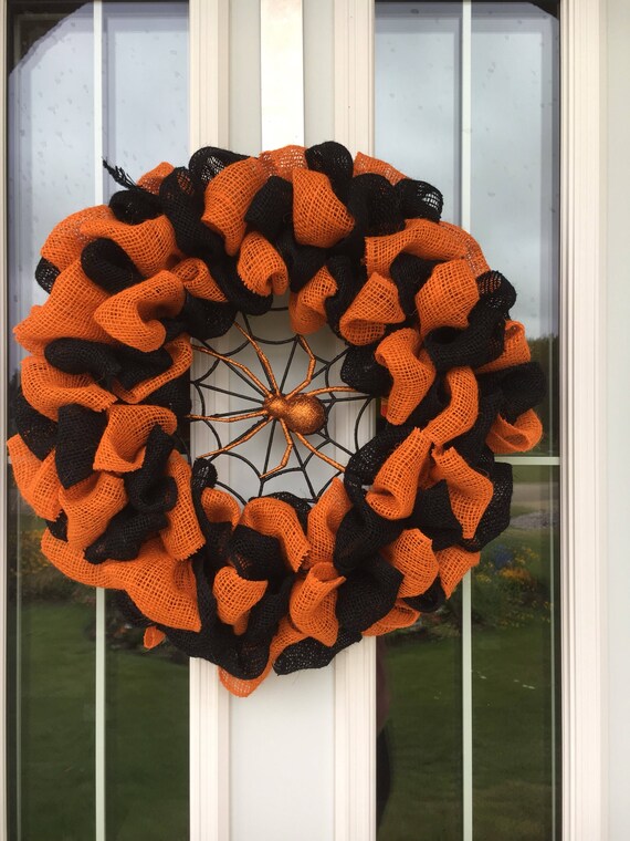 Items similar to Orange and Black Halloween Wreath