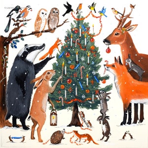 10 Décoration du sapin de Noël Cartes de Noël, renards, lapin, hérisson, cerf, forêt, magique, fantaisiste, joyeux