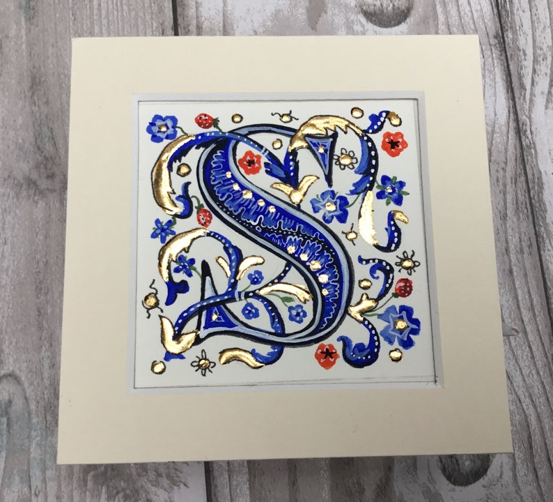 Illuminated Letter R S Or T Medieval Style Initial Letter Etsy