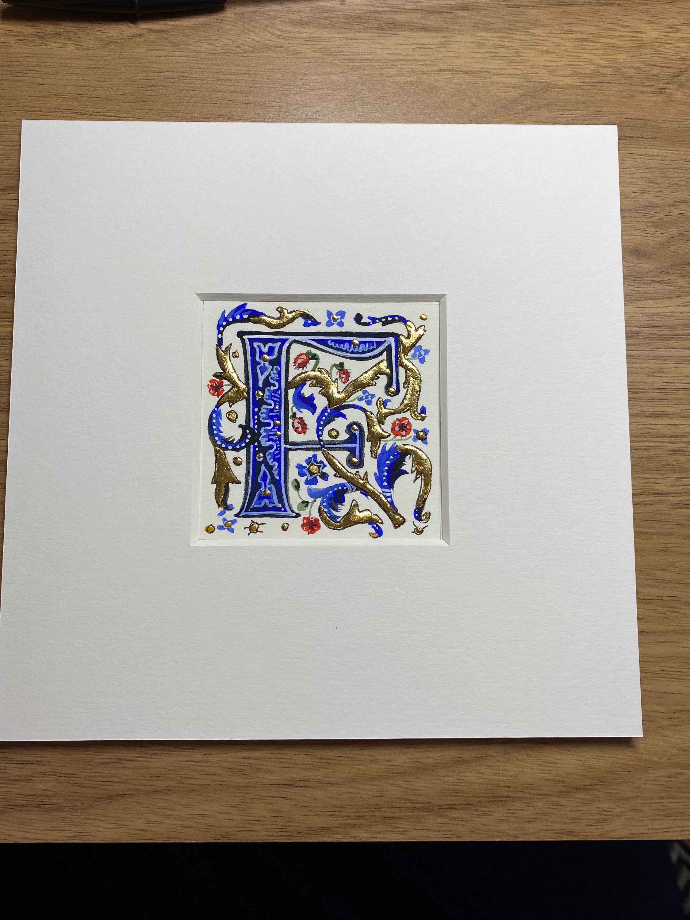 Mini Genuine Lettering Illuminated Letter Miniature Original Painting, Choice F or G Medieval ...