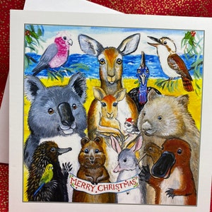 Carte de Noël animal australien, NOUVEAU ! Ornithorynque, koala, kangourou, quokka, galah, deltaplane, kiwi, casoar, wombat, échidné, Australien.