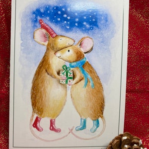 Carte de Noël Câlins de Noël, Partenaire, femme, mari, vous manquez, amitié, souris, faune britannique, humoristique, doux, gentil. Poli.