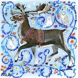 Renne, Prancer, arctique, Inuit, Sami, traditionnel, neige, flocon de neige, médiéval, bestiaire, harfang des neiges, renard arctique, baies.