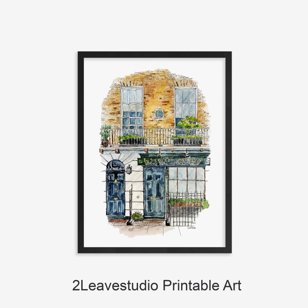 Printable Art, London City Sketch, 221b Baker Street, Sherlock Holmes, Printable Wall Art, Living room Art, Dining Room Art