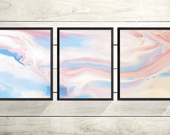 Set of 3 Prints, Set of 3 Wall Art, Pink Marble Print, Modern Wall Art, Blue Printable Art, Abstarct Art Print, Pink Wall Decor, Digital Art