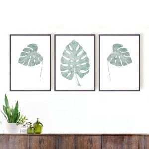 Botanical print set of 3, Set of 3 Botanical Prints,Green Botanical Print, Green Leaves Print, Set of 3 Wall Art, Botanical Leaf Wall Art image 1