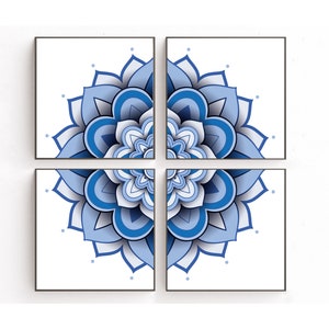 Mandala Print, Mandala Art, Digital Wall Art,Yoga Print, Meditation Print, Blue Mandala Wall Art, Blue Mandala Printable, Set of 4 prints