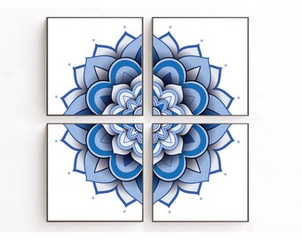 Mandala Print, Mandala Art, Digital Wall Art,Yoga Print, Meditation Print, Blue Mandala Wall Art, Blue Mandala Printable, Set of 4 prints