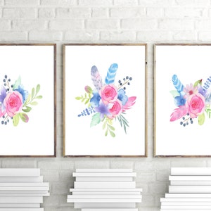 Set of 3 Prints, Flowers Print, Set of 3 Wall Art, Flowers Wall Decor, Flowers Wall Art, Botanical Art, Floral Print, Botanical Print Set