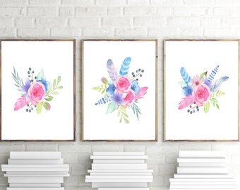 Set of 3 Prints, Flowers Print, Set of 3 Wall Art, Flowers Wall Decor, Flowers Wall Art, Botanical Art, Floral Print, Botanical Print Set