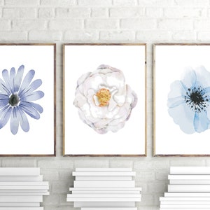 Set of 3 Prints, Blue Wall Art, Blue Flowers Print, Set of 3 Wall Art, Flowers Decor, Blue Wall Decor, Flowers Wall Art, Botanical Print