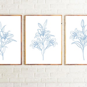 Set of 3 Prints, Blue Wall Art, Blue Flowers Print, Set of 3 Wall Art, Flowers Decor, Blue Wall Decor, Flowers Wall Art, Botanical Print
