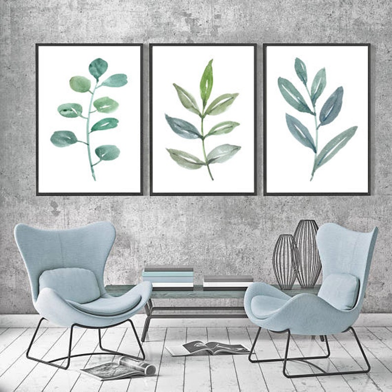 Set of 3 Botanical Prints, Green Botanical Wall Decor, Leaves Printable ...