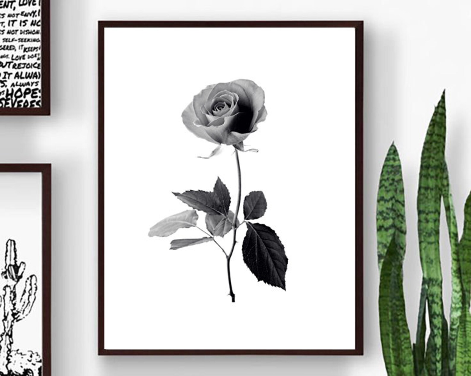 Floral Print Black and White Flower Printsblack Rose Wall Etsy