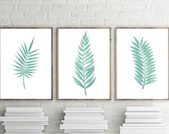 Set of 3 Botanical Prints,Green Botanical Print, Botanical Print Set of 3, Green Leaves Print, Set of 3 Wall Art, Botanical Leaf Wall Art