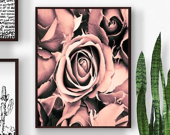 Pink Flowers Print, Roses Artwork, Floral Wall Decor, Botanical Printable Digital Art