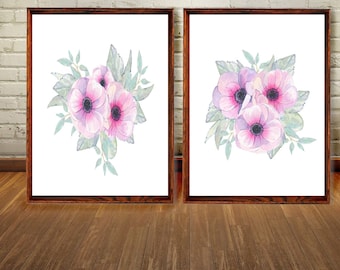 Peony Flower Prints, Set of 2 Botanical Wall Art (Digital Download)