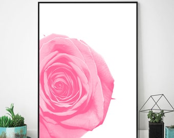 Blumen-Dekor, Botanischer Druck, Rose Blumenwandkunst, rosa Blume druckbar, Pflanzenkunstwerk