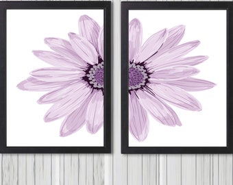 Conjunto de 2 láminas, arte mural floral morado, lámina botánica, arte digital imprimible lila