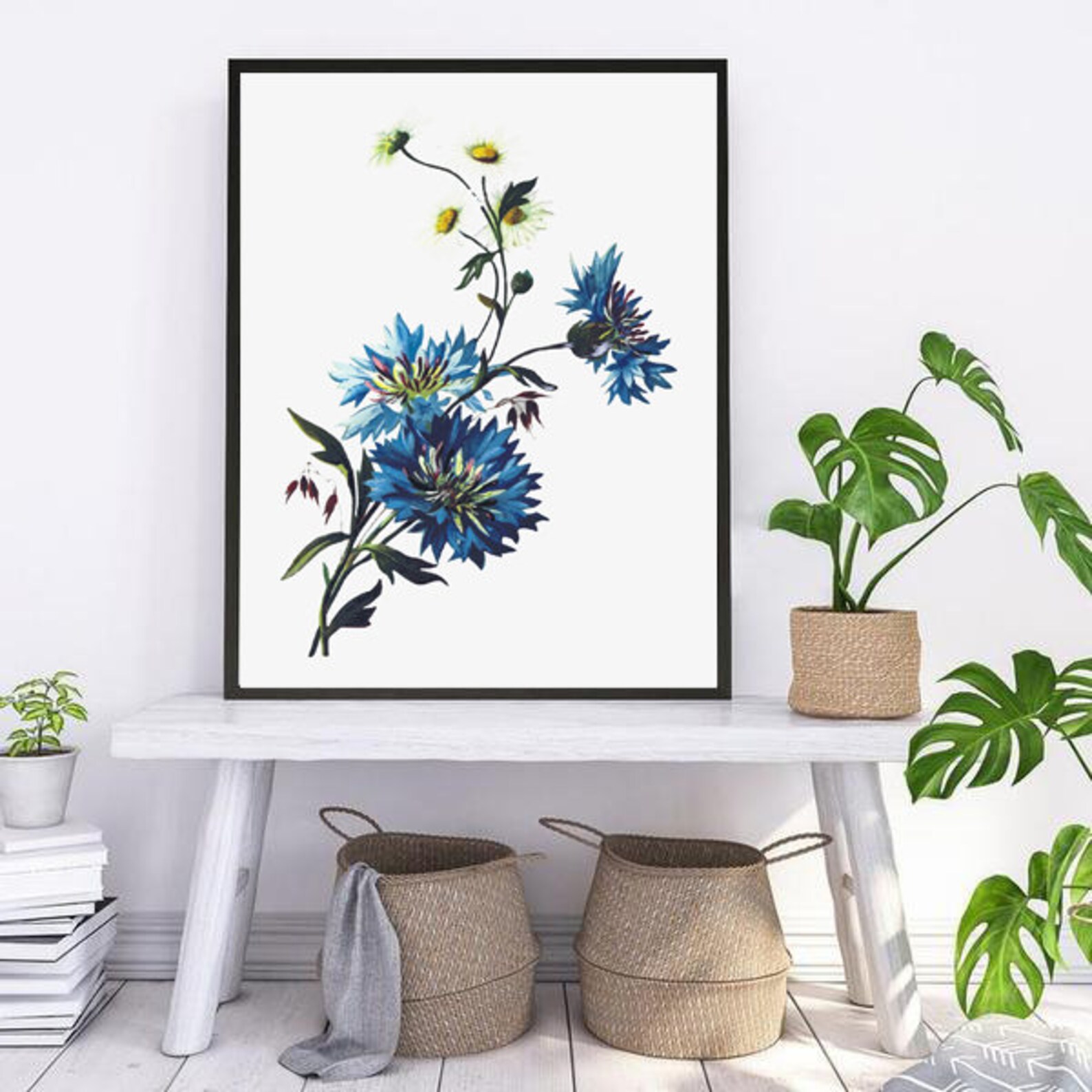Blue Flowers Print Blue Wall Decor Flowers Wall Art Blue Etsy